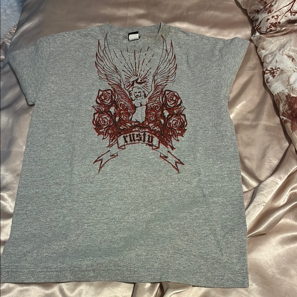 Gray Graphic T-Shirt with Red Design